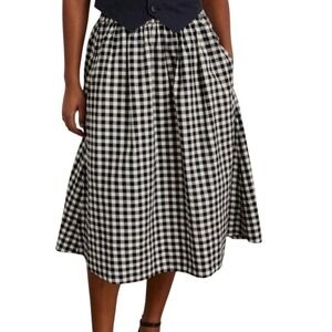 Alex Mill Womens Black White Gingham Pleated Midi Skirt Cottagecore Cotton Small